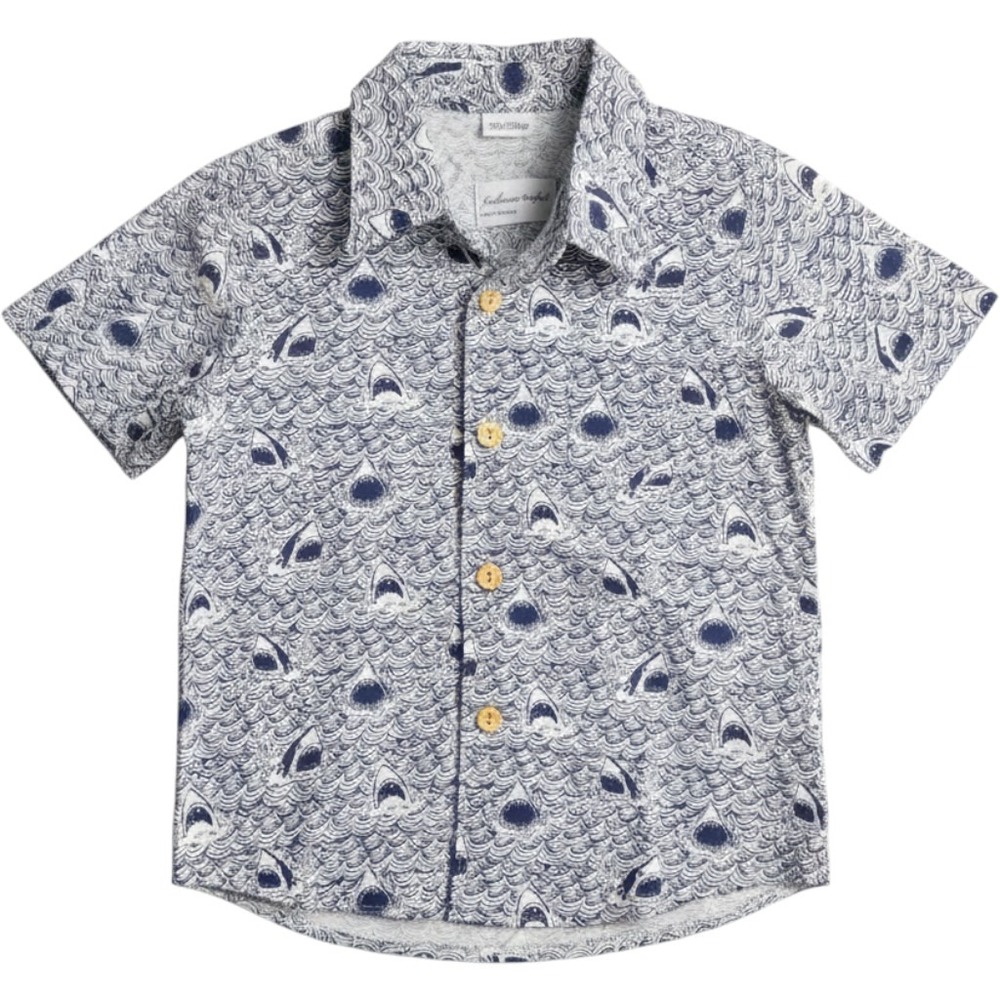 Boys Fiveloaves Twofish Californiashark-print SS shirt waves shark heads